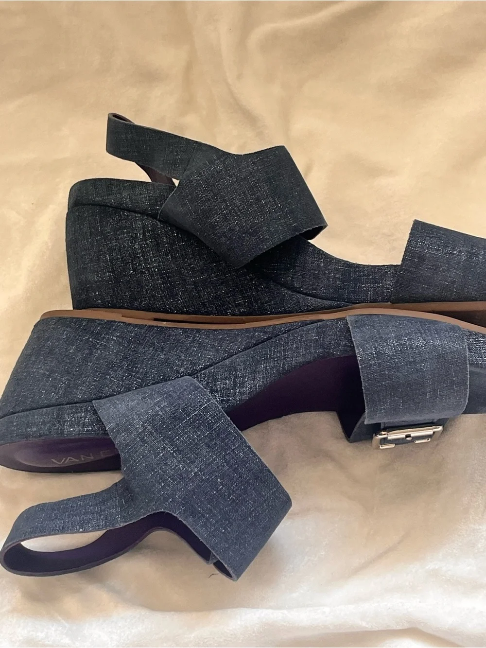 Vaneli Navy Denim Buckle Slingback Sandals